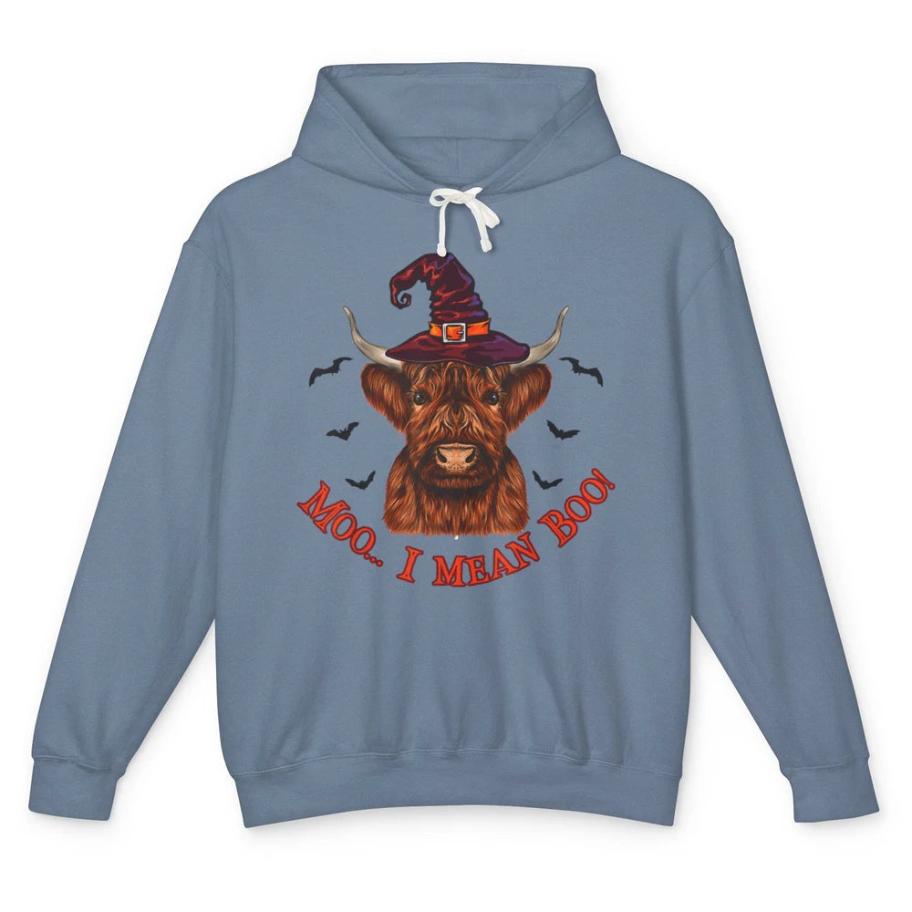 Funny Moo I Mean Boo Ghost Cow Spooky Farm Witch Halloween Unisex Lightweight Hoodie