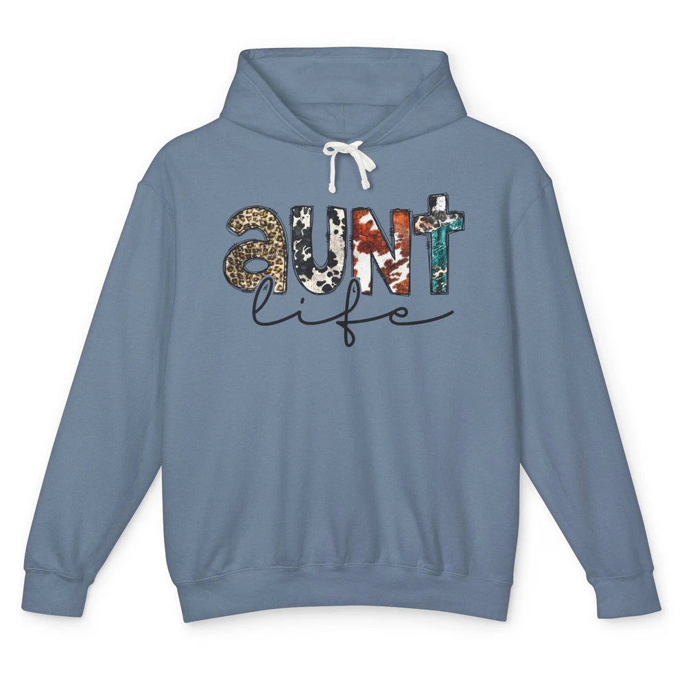 Aunt Life Western Country Leopard Southern Auntie Gift Unisex Lightweight Hoodie