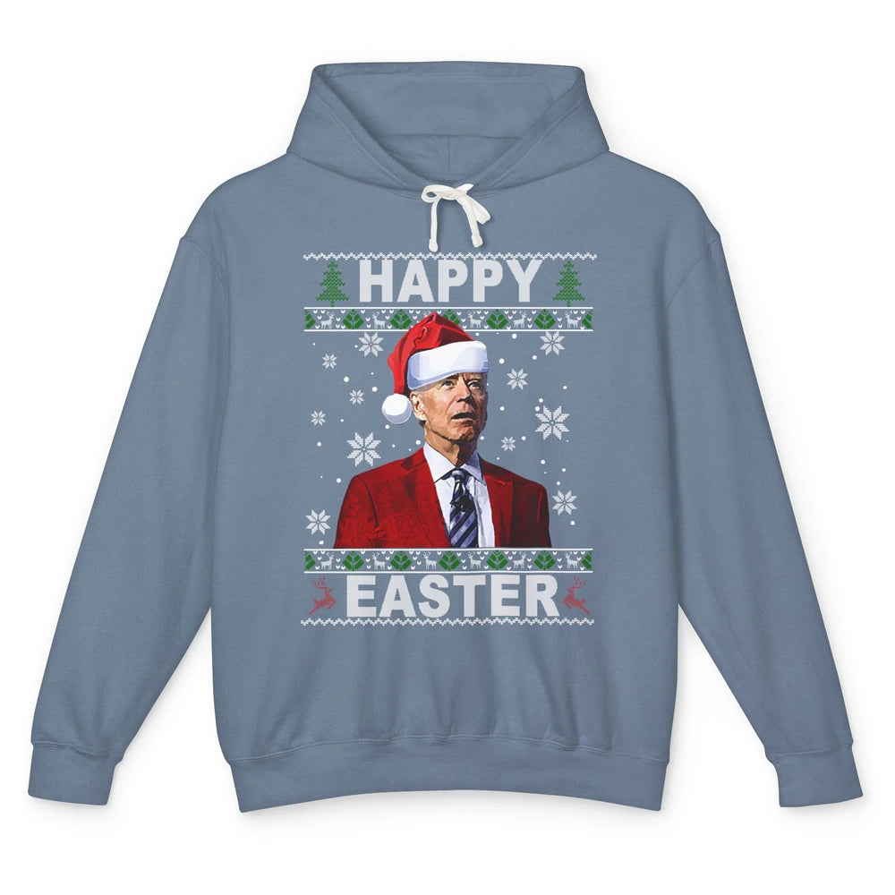 Funny Biden Santa Hat Happy Easter Anti Biden Christmas Unisex Lightweight Hoodie