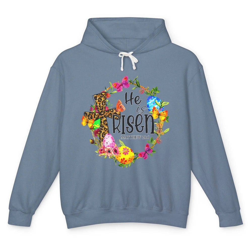 He Is Risen Easter Leopard Cross Christian Jesus God Bible Unisex Lightweight Hoodie