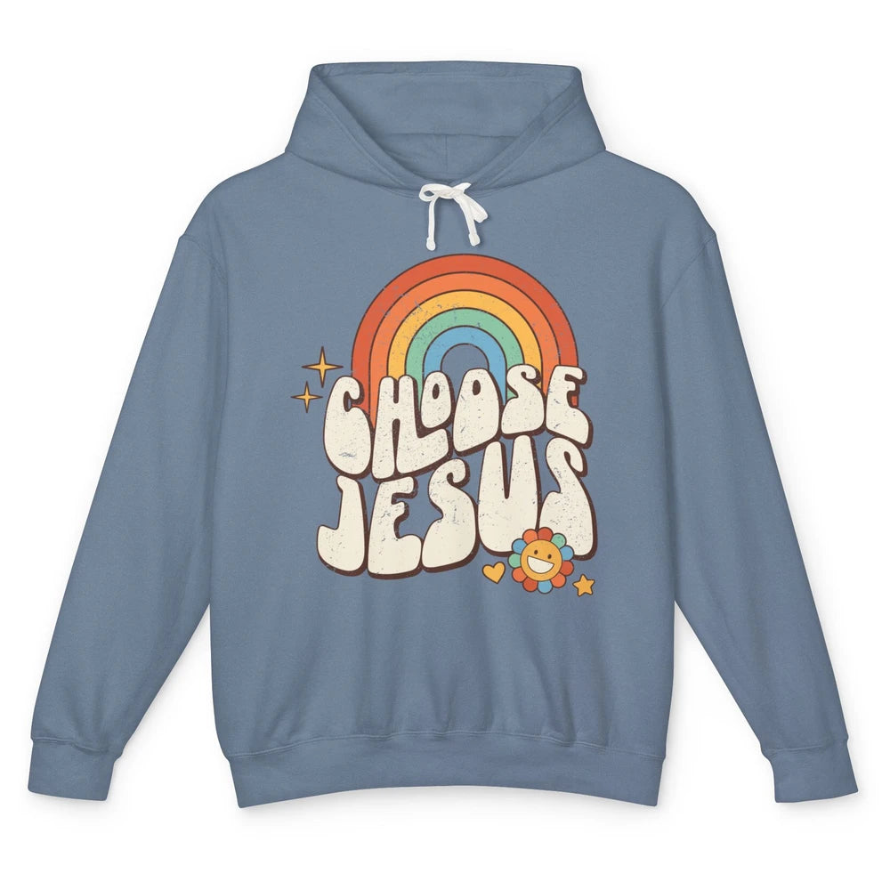 Retro Rainbow Groovy Choose Jesus Christian Religious Unisex Lightweight Hoodie