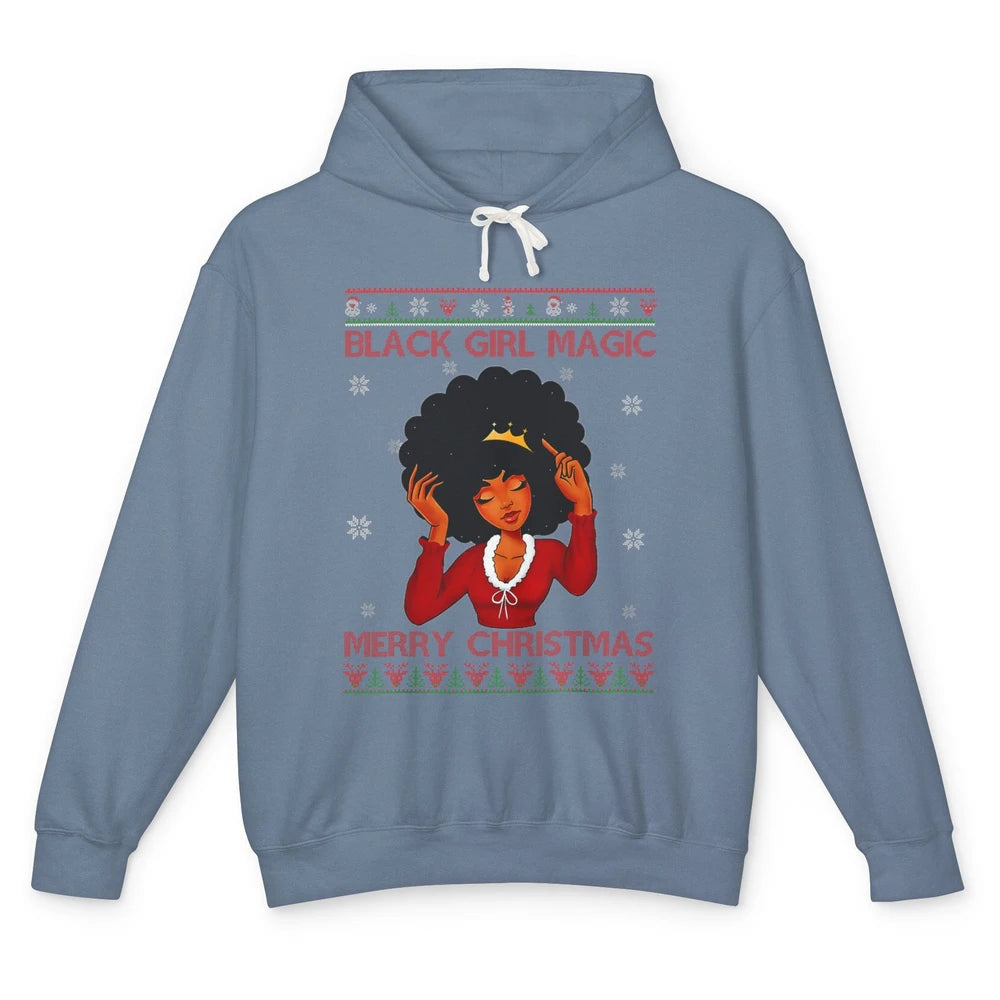 Ugly African Girl American Melanin Christmas Santa Hat Afro Unisex Lightweight Hoodie