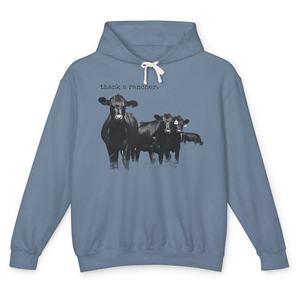 Funny Cow Gang Thank A Rancher Farm Animals Cattles Western Unisex Lightweight Hoodie