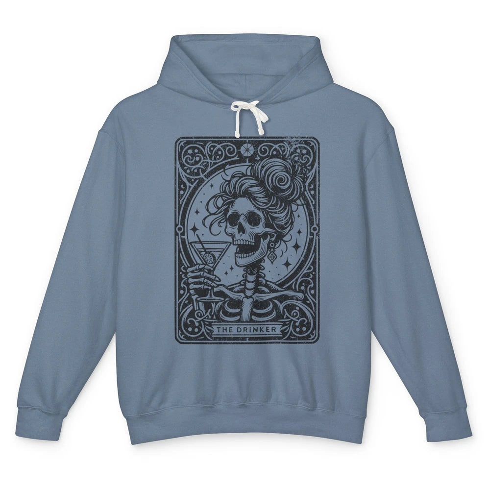 Skeleton The Drinker Tarot Card Halloween Drunk Mom Drinking Unisex Lightweight Hoodie