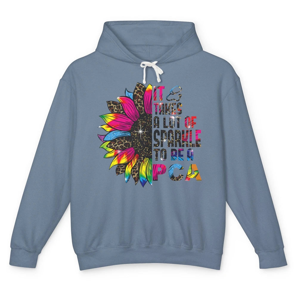 Leopard Sunflower Patient Care It Takes Sparkle To Be A PCA Unisex Lightweight Hoodie