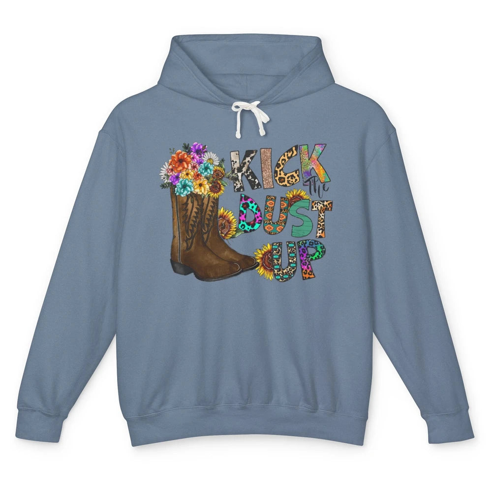 Floral Cowgirl Boots Kick Dust Up Sunflower Leopard Rodeo Unisex Lightweight Hoodie