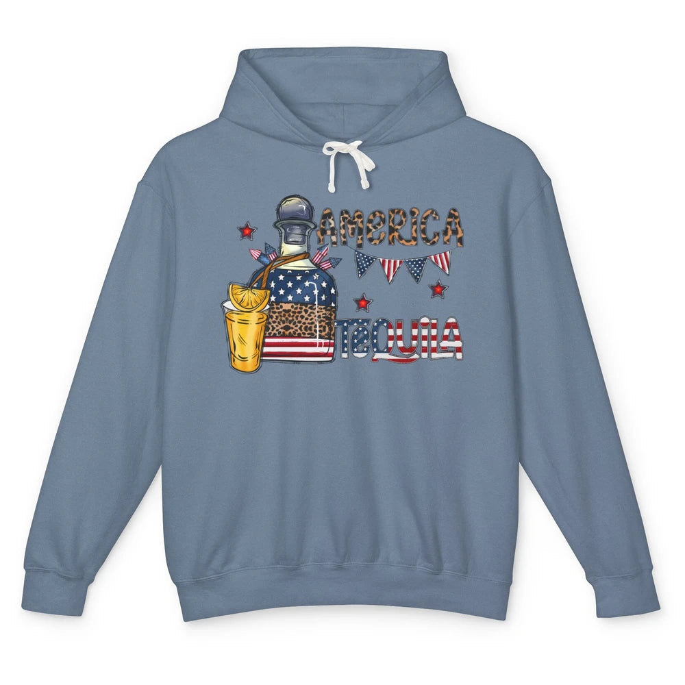 America Tequila Leopard Western Country 4th Of July Party Unisex Lightweight Hoodie