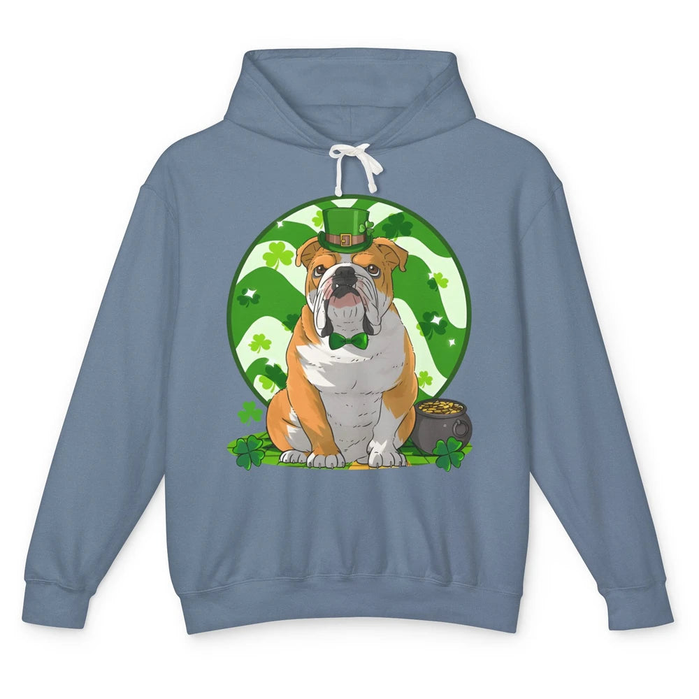 St Patrick's Day English Bulldog Lucky Charm Shamrock Irish Unisex Lightweight Hoodie