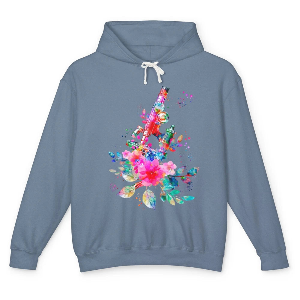 Floral Microscope Medical Laboratory Tools Microbiologist Unisex Lightweight Hoodie