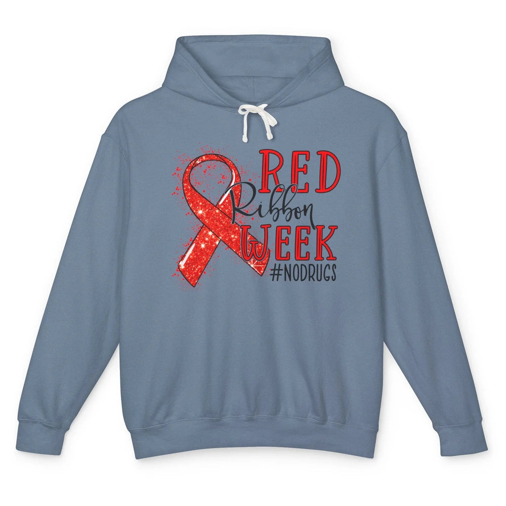 October Red Ribbon Week Awareness No Drugs Drug Free Unisex Lightweight Hoodie