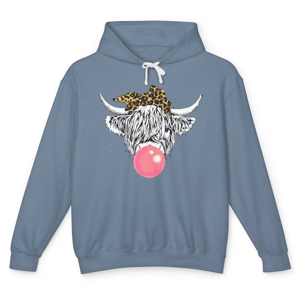 Highland Cow Leopard Bandana Bubble Gum Western Farm Animals Unisex Lightweight Hoodie