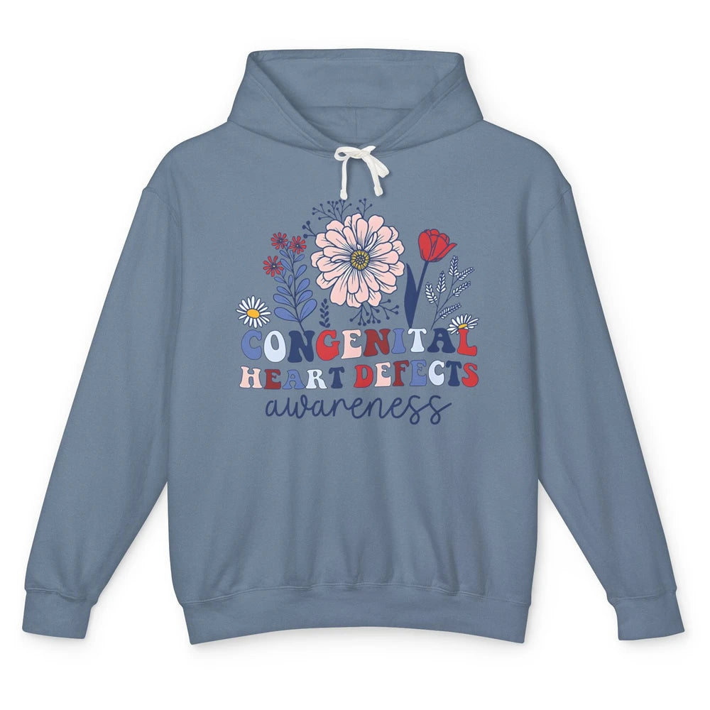 Congenital Heart Defects CHD Awareness Red Ribbon Wildflower Unisex Lightweight Hoodie