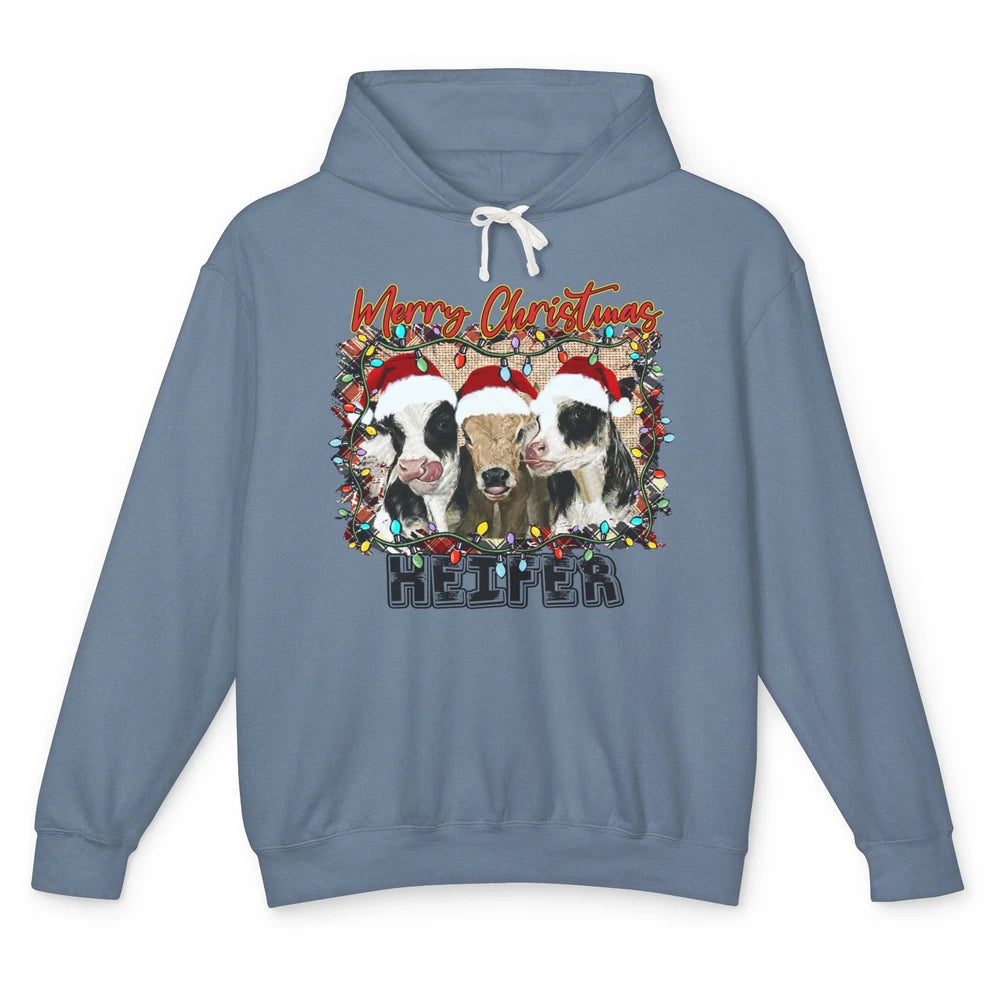 Funny Cow Merry Christmas Hanging With My Heifer Farmer Gift Unisex Lightweight Hoodie