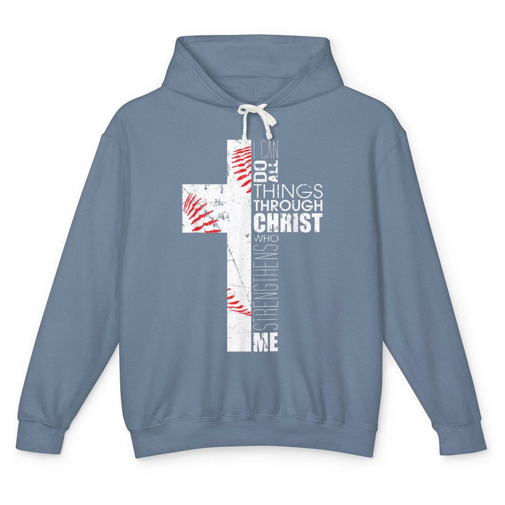 Baseball Christian Cross Bible Verse Softball Sports Day God Unisex Lightweight Hoodie