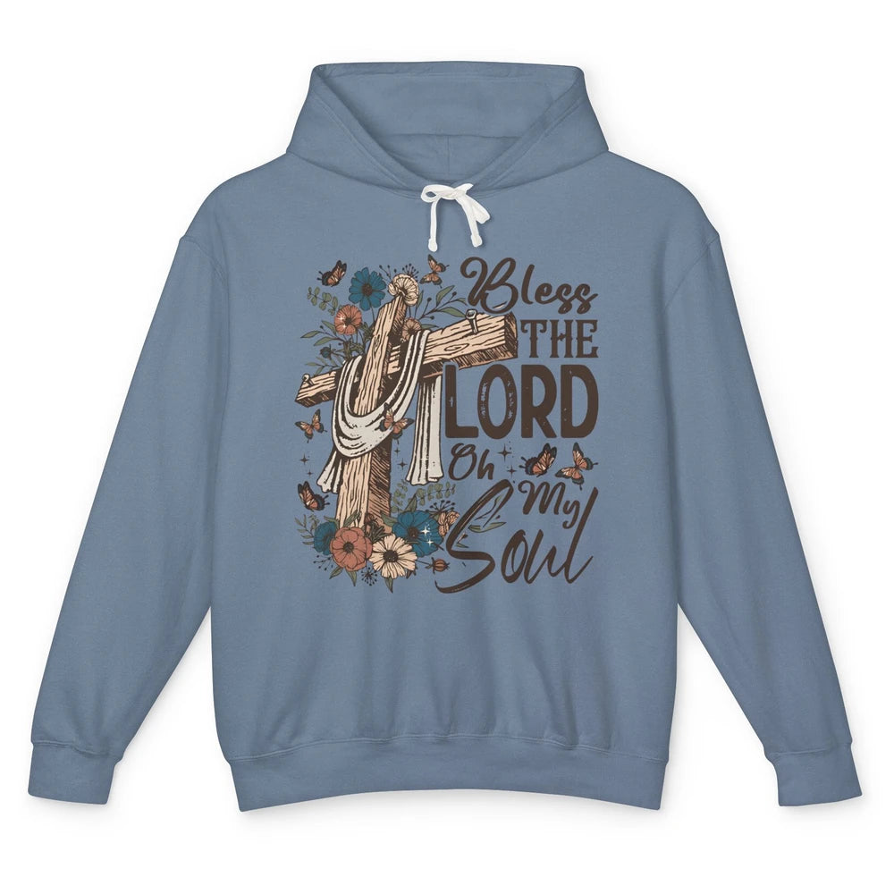 Retro Christian Floral Jesus Cross Bless The Lord Oh My Soul Unisex Lightweight Hoodie