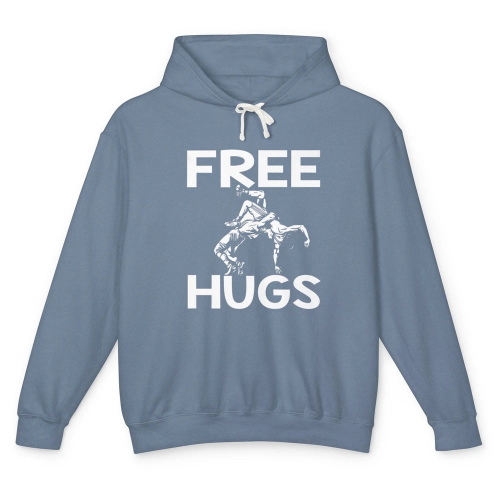 Vintage Wrestling Free Hugs Sports Martial Art Retro Wrestle Unisex Lightweight Hoodie