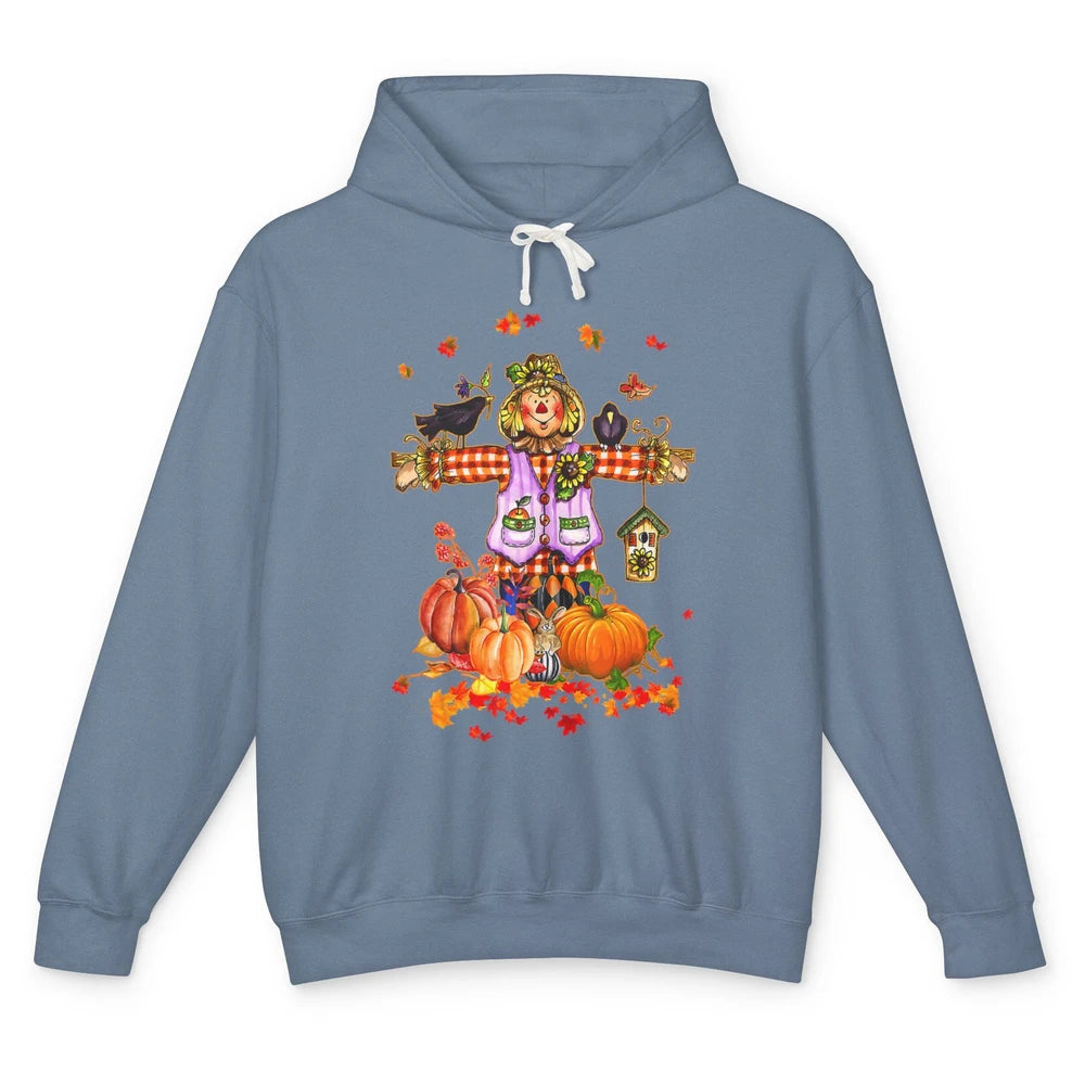 Scarecrow Autumn Hello Fall Pumpkin Thanksgiving Halloween Unisex Lightweight Hoodie