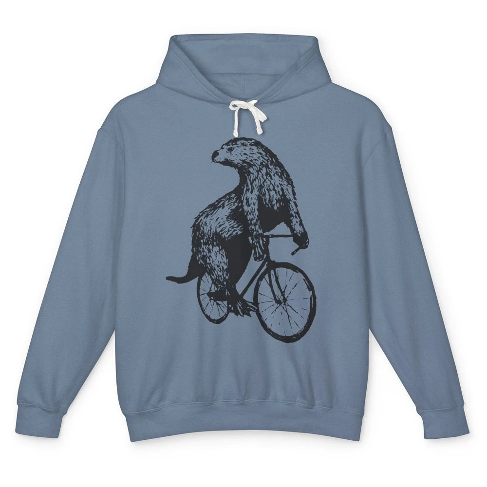 Otter Riding A Bicycle Funny Bike Rider Cute Otters Vintage Unisex Lightweight Hoodie