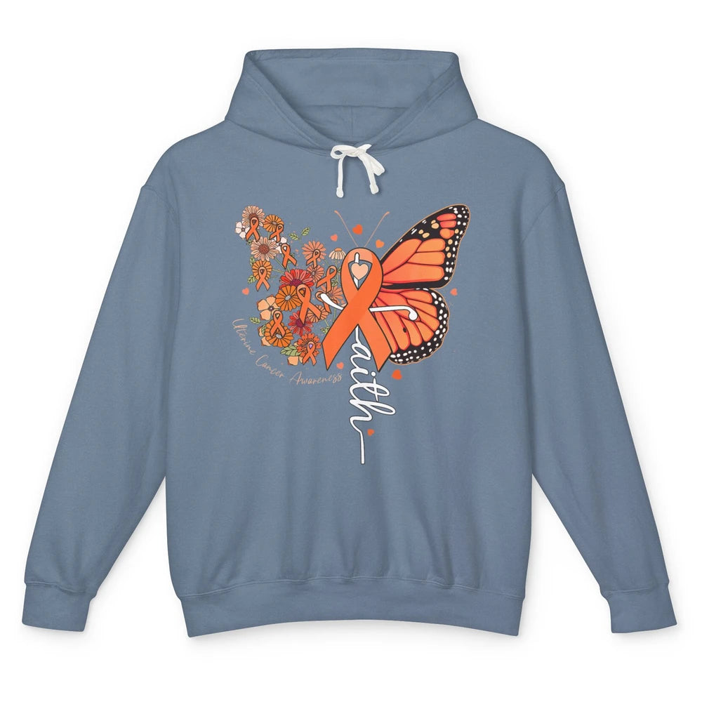 Peach Floral Butterfly Cross Faith Uterine Cancer Awareness Unisex Lightweight Hoodie