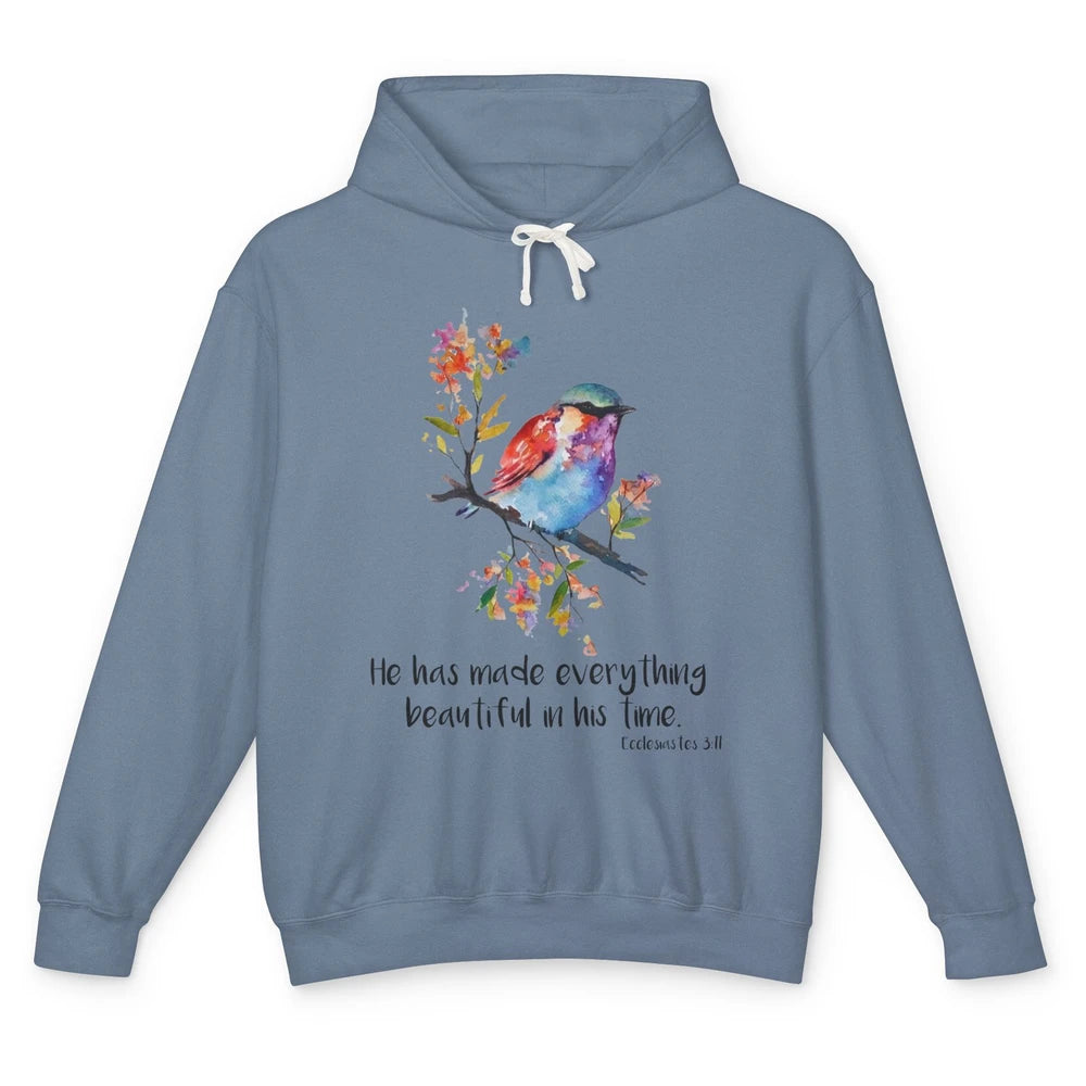 Bird Christian He Has Made Everything Beautiful Bible Verse Unisex Lightweight Hoodie