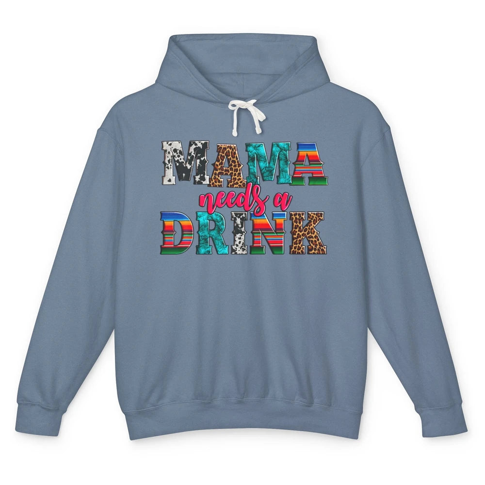 Western Mama Needs Drink Leopard Turquoise Mothers Day Retro Unisex Lightweight Hoodie