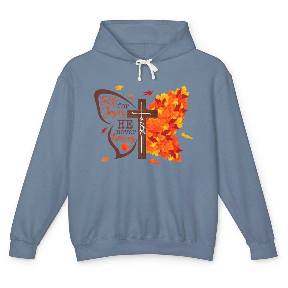 Fall For Jesus He Never Leaves Butterfly Christian Faith Unisex Lightweight Hoodie