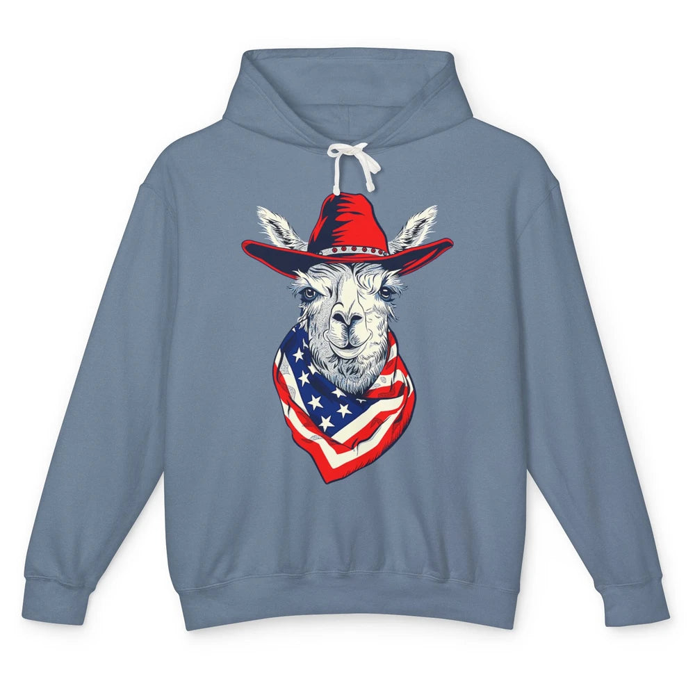 Funny Alpaca Cowboy Western Country Llama Rodeo USA Flag Retro Howdy Unisex Lightweight Hoodie