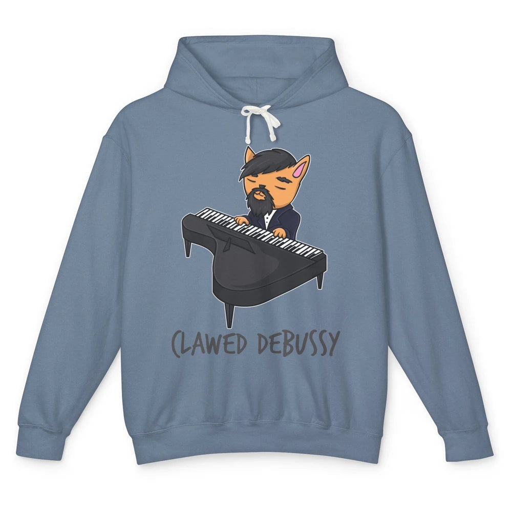 Clawed Debussy Orange Cat Piano Classical Music Composer Pun Unisex Lightweight Hoodie