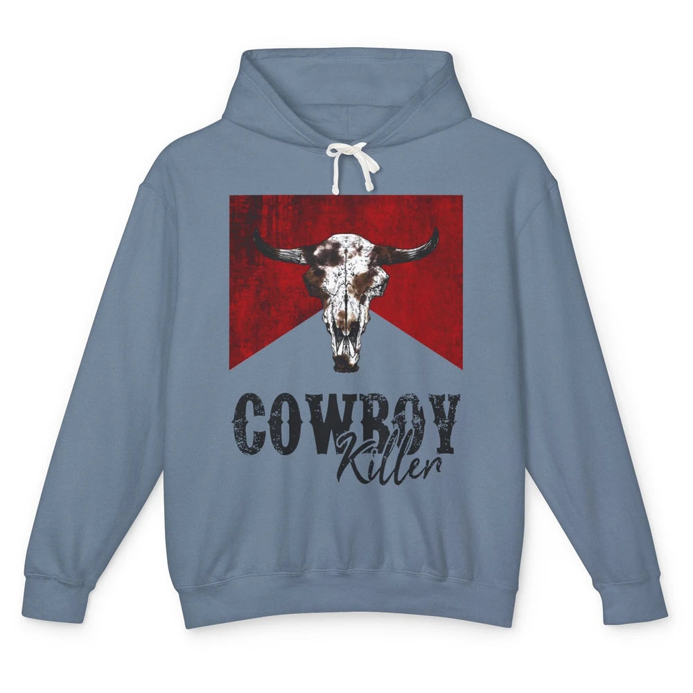 Retro Cow Skull Cowboy Killer Western Country Cowgirl Gift Unisex Lightweight Hoodie