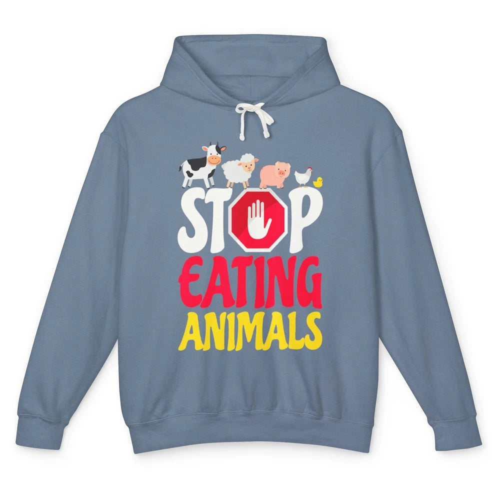 Stop Eating Animal Vegetable Minimal Vegan Healthy Lifestyle Unisex Lightweight Hoodie