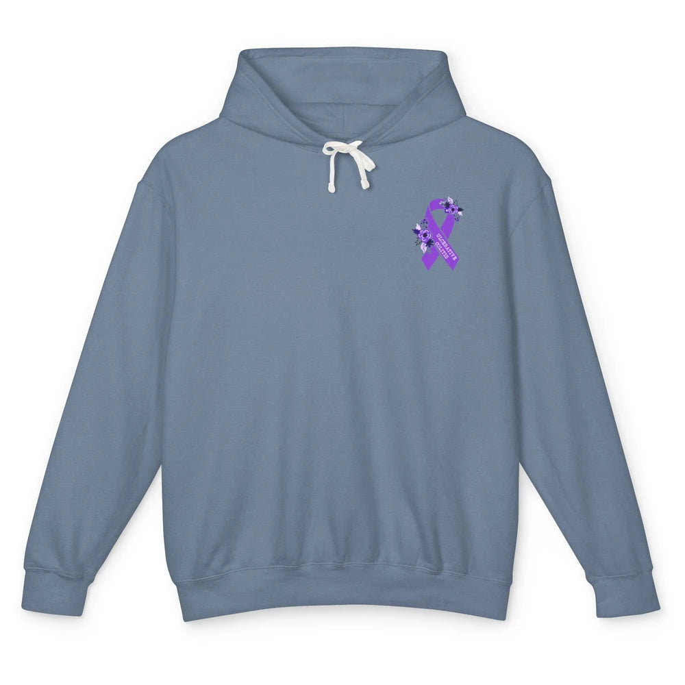 Ulcerative Colitis Awareness Floral Purple Ribbon Colitis Unisex Lightweight Hoodie