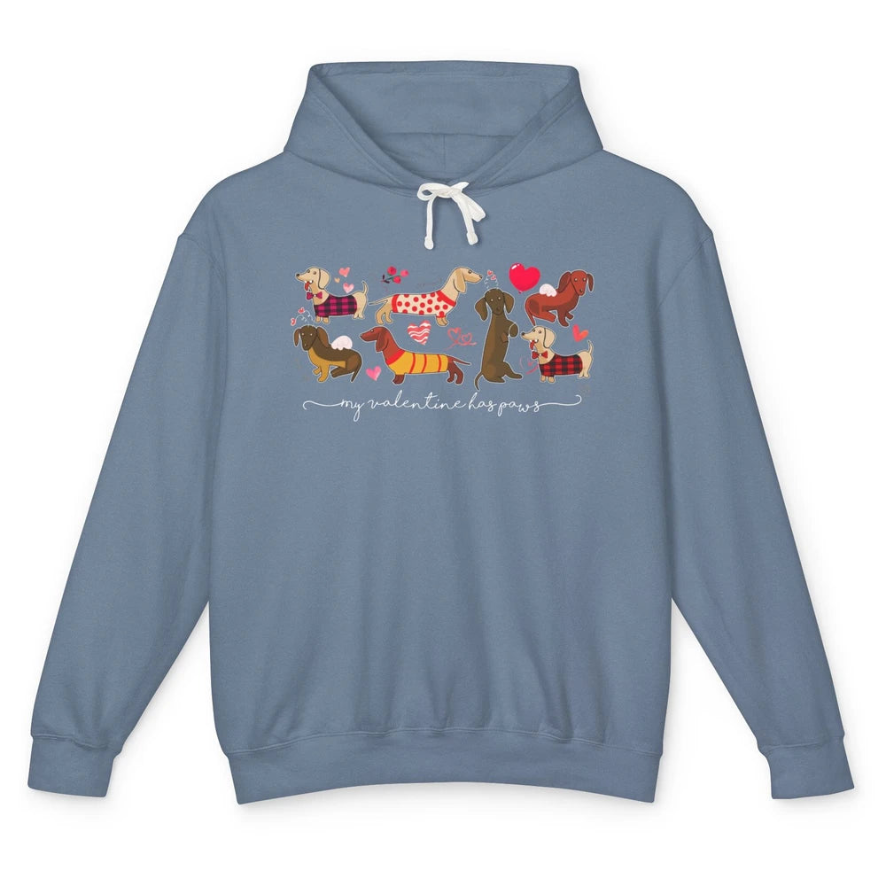 Cute My Valentine Has Paws Dachshund Valentines Day Dog Mom Unisex Lightweight Hoodie