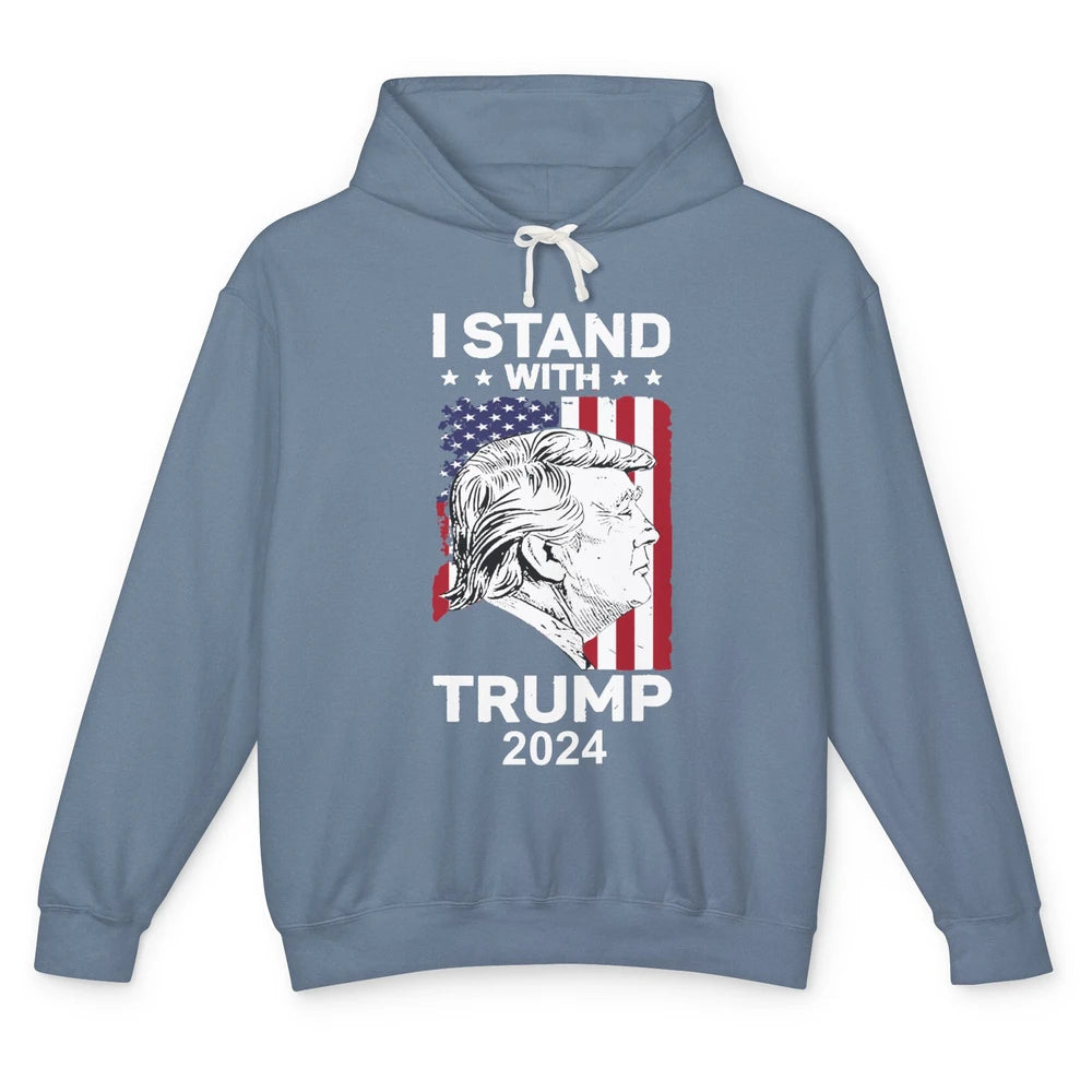 Retro US Flag I Stand With Trump President Trump Return 2024 Unisex Lightweight Hoodie