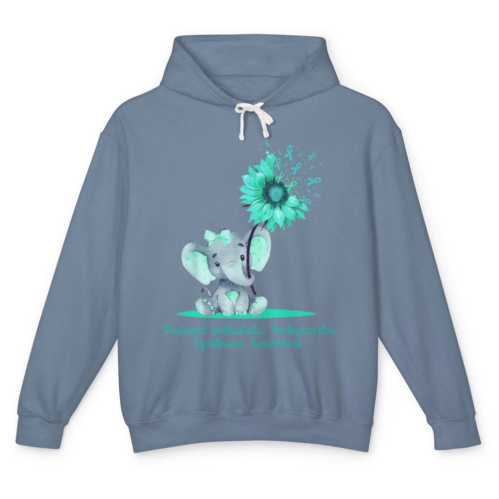 Sunflower Baby Elephant POTS Awareness Turquoise Ribbon Unisex Lightweight Hoodie