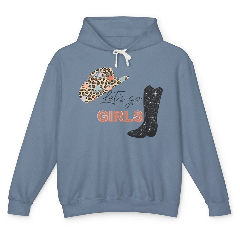 Retro Leopard Cowboy Boots Let's Go Girls Western Cowgirls Unisex Lightweight Hoodie