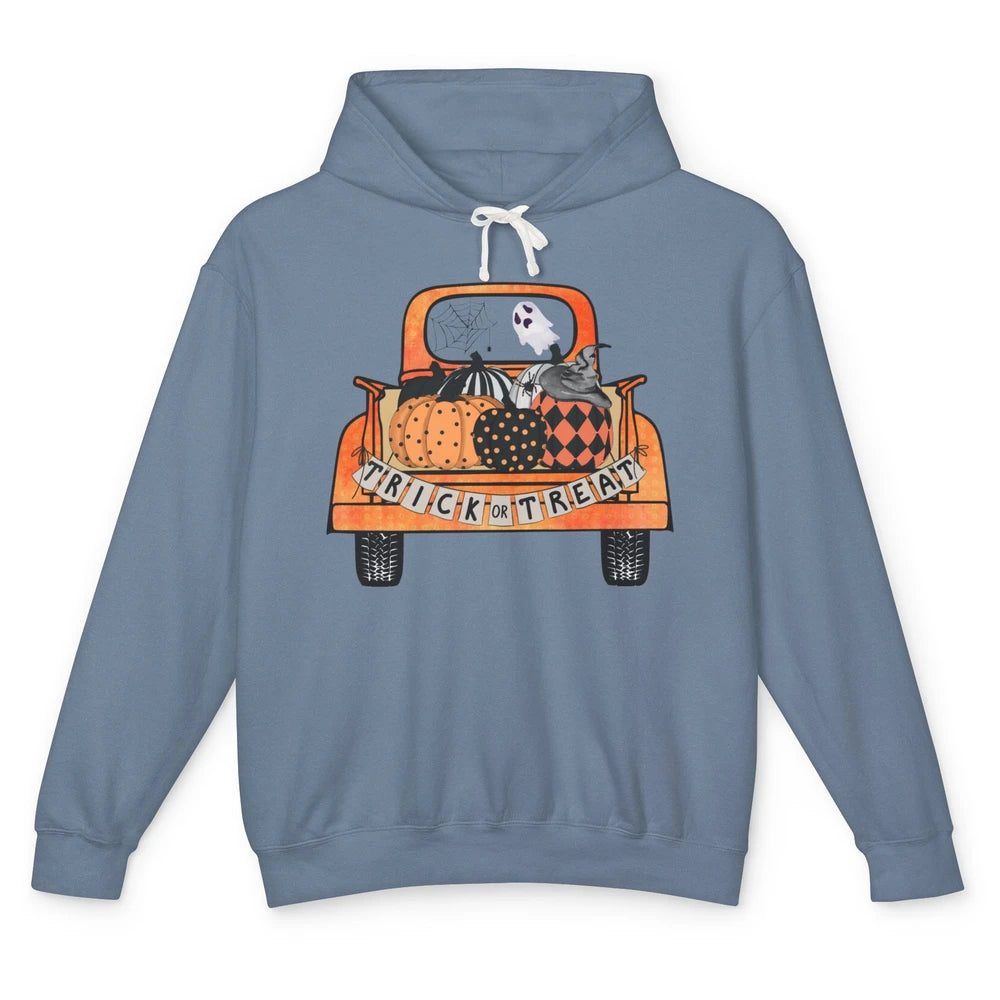 Retro Fall Pumpkin Truck Fall Halloween Trick Or Treat Gift Unisex Lightweight Hoodie