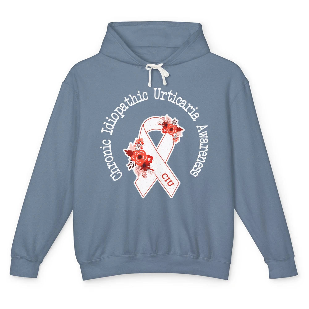 Chronic Idiopathic Urticaria Awareness CIU Red White Ribbon Unisex Lightweight Hoodie