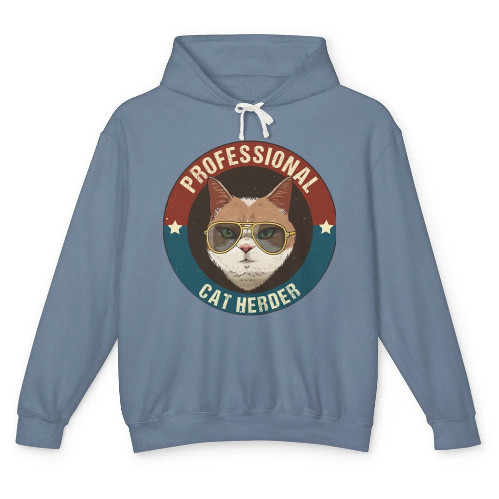 Vintage Cat Glasses Professional Cat Herder Cat Mom Cat Dad Unisex Lightweight Hoodie