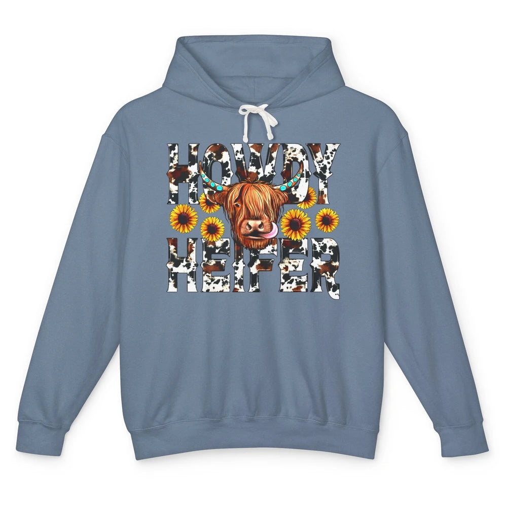 Sunflower Highland Cow Howdy Heifer Western Country Cowboy Unisex Lightweight Hoodie