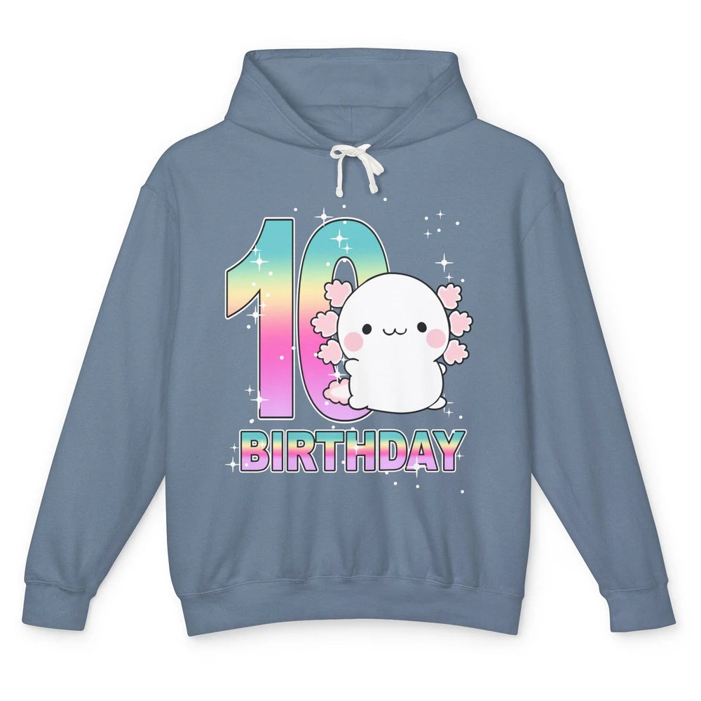 Cute Axolotl 10th Birthday Girl Boy 10 Years Old Birthday Unisex Lightweight Hoodie