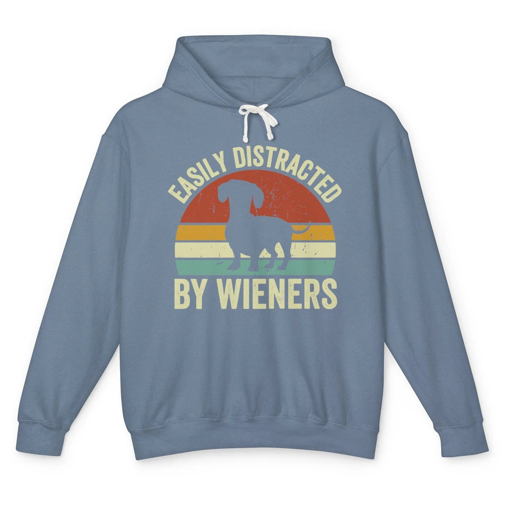 Vintage Dachshund Easily Distracted By Wieners Dog Mom Gift Unisex Lightweight Hoodie