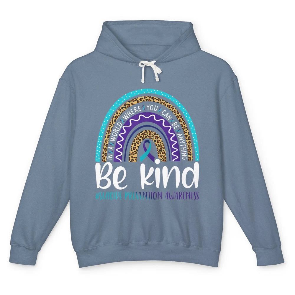 Be Kind Leopard Rainbow Suicide Prevention Awareness Month Unisex Lightweight Hoodie