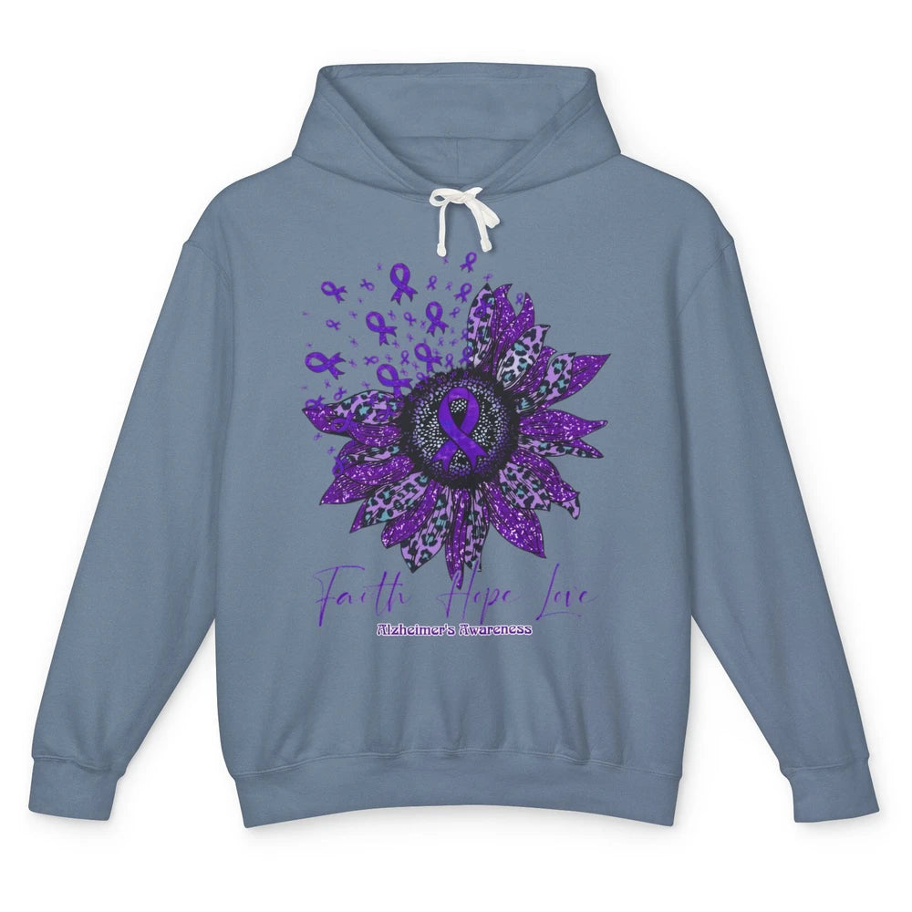 Faith Hope Love Purple Sunflower Alzheimer Brain Awareness Unisex Lightweight Hoodie