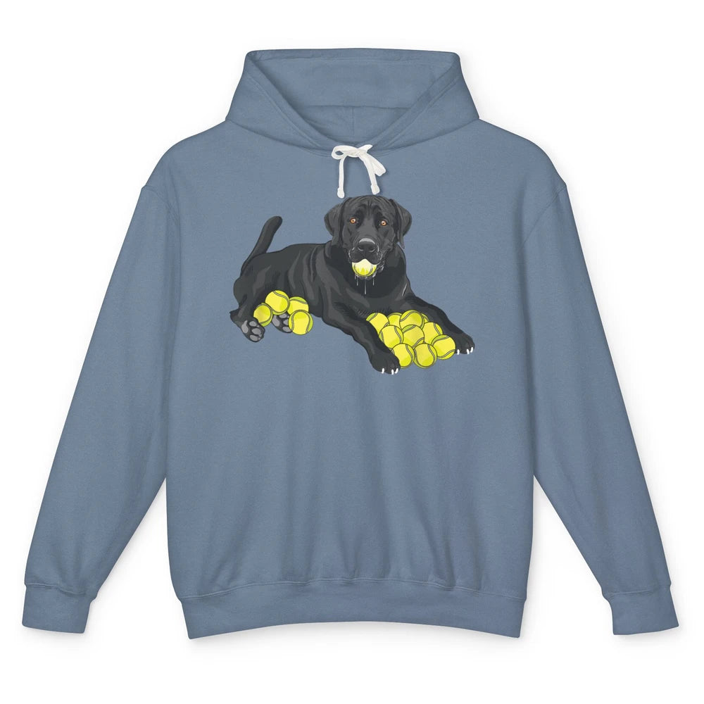 Funny Black Labrador Retriever Dog Play Tennis Balls Player Unisex Lightweight Hoodie