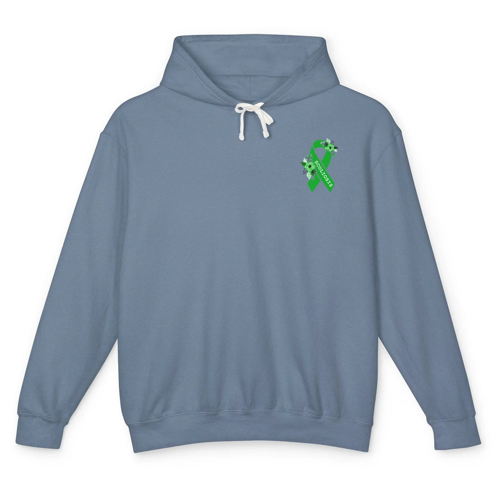 Scoliosis Awareness Support Floral Green Ribbon Pocket Size Unisex Lightweight Hoodie