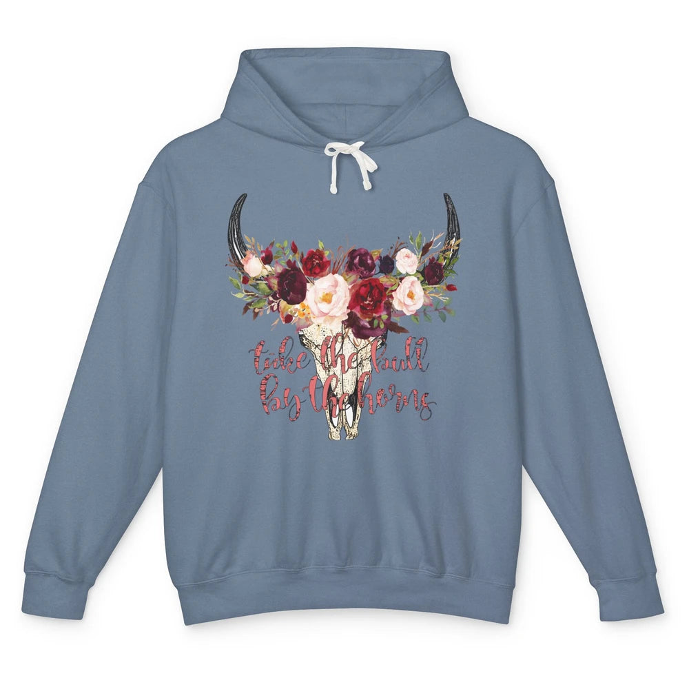 Boho Bull Skull Take The Bull By The Horns Western Country Unisex Lightweight Hoodie