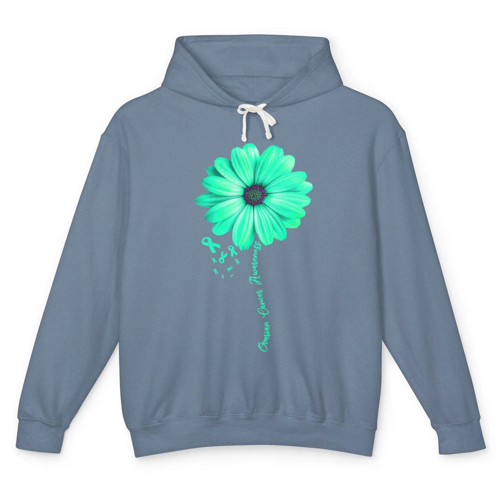 Ovarian Cancer Awareness Daisy Flower Teal Ribbon Cancer Unisex Lightweight Hoodie