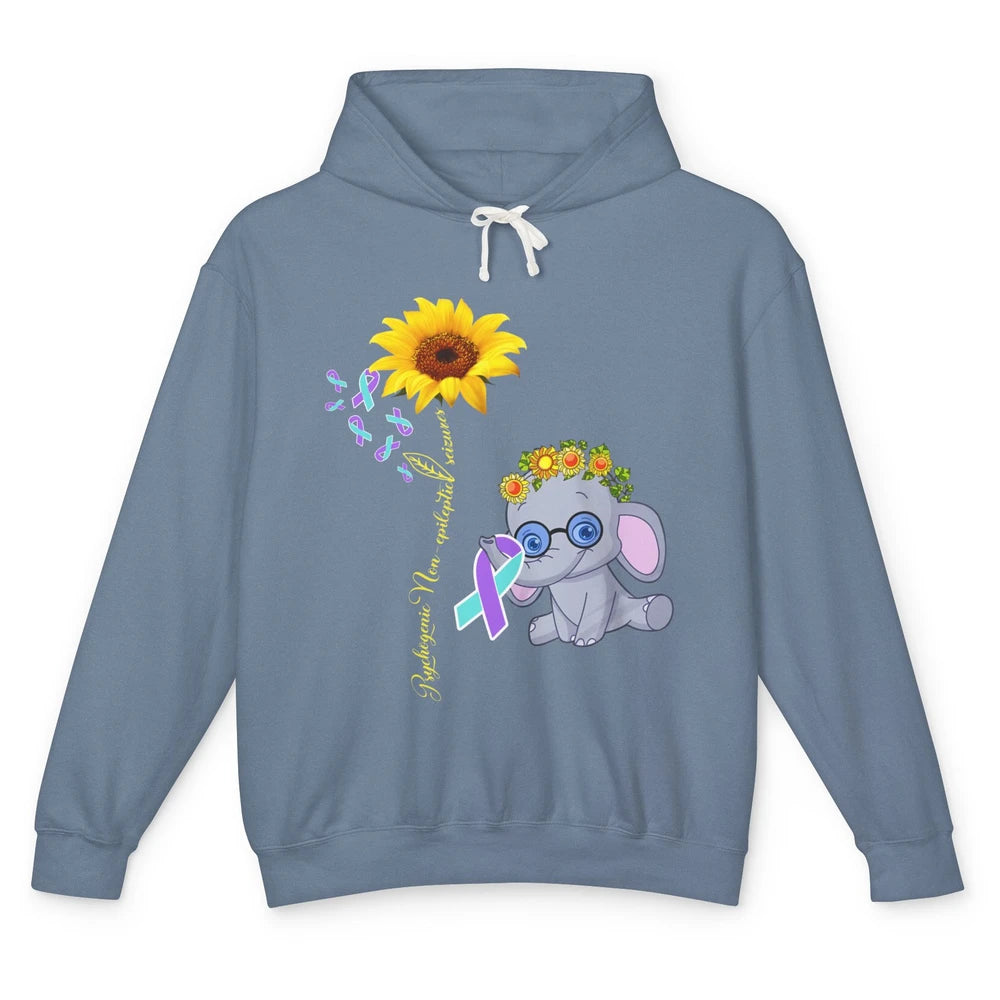 PNES Awareness Purple Teal Ribbon Sunflower Baby Elephant Unisex Lightweight Hoodie