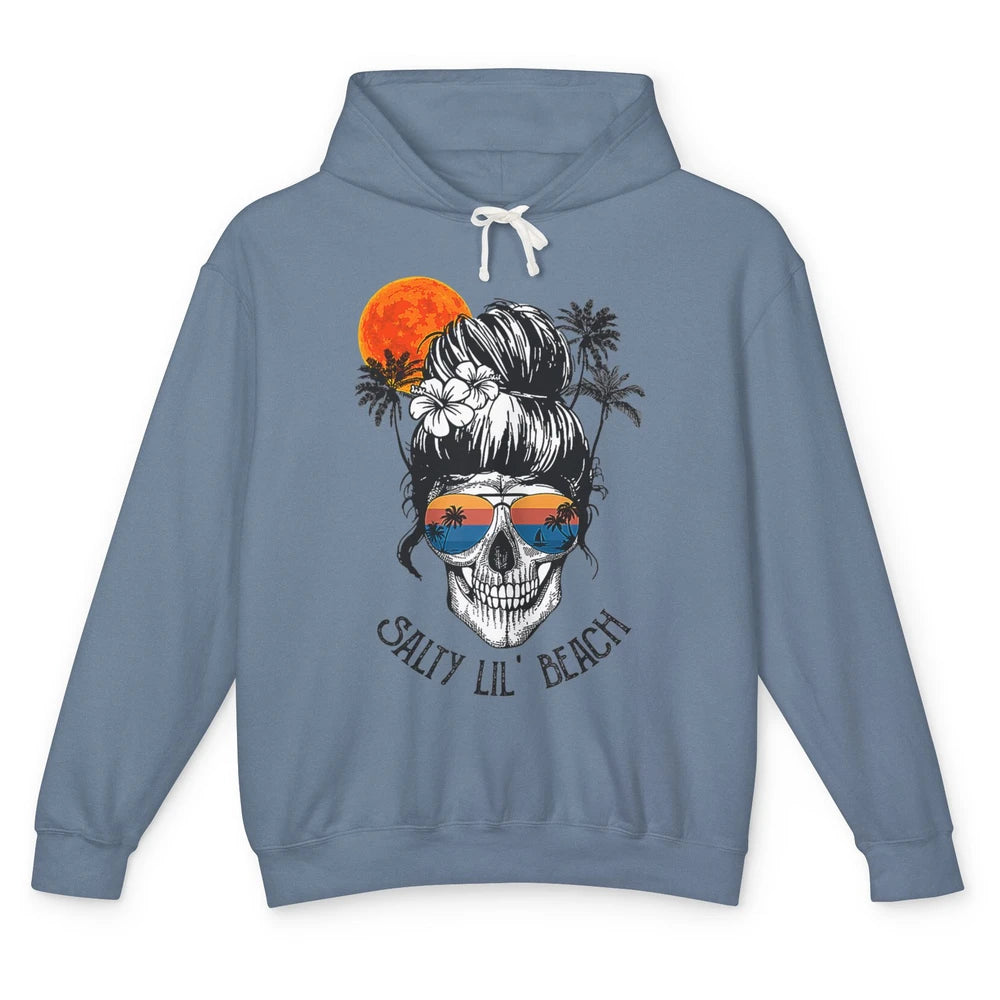 Funny Salty Little Beach Messy Hair Bun Skull Summer Holiday Unisex Lightweight Hoodie