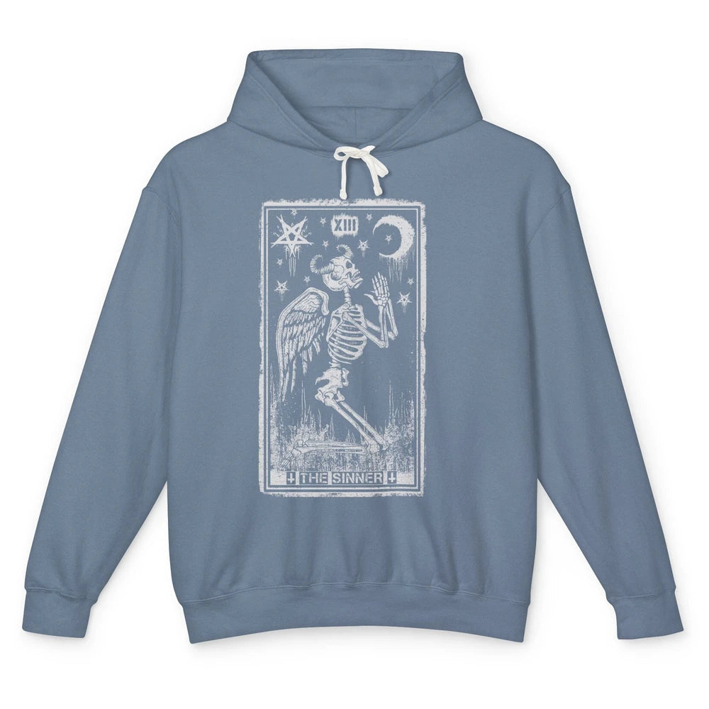 Retro Skeleton Kneeling The Sinner Tarot Card Wiccan Pagan Unisex Lightweight Hoodie